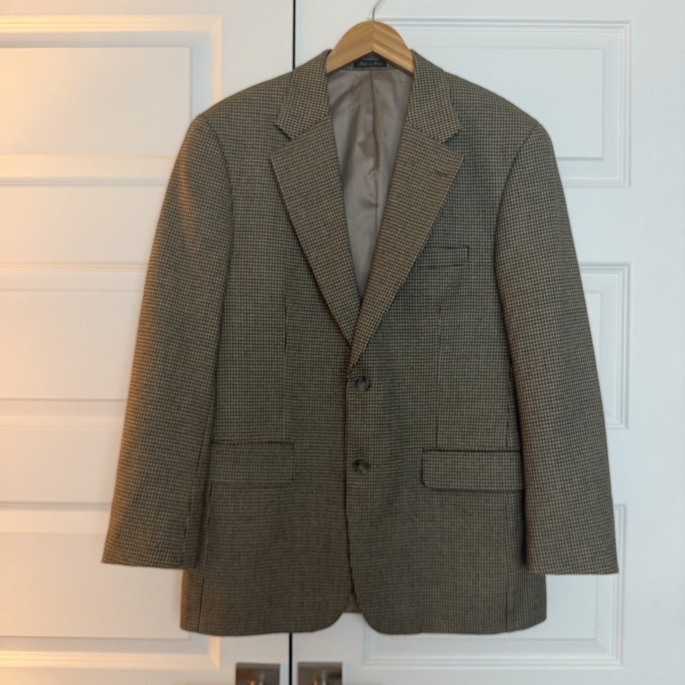Vintage Macys Mens Store Pure Wool Houndstooth Blazer Sport Coat Black White